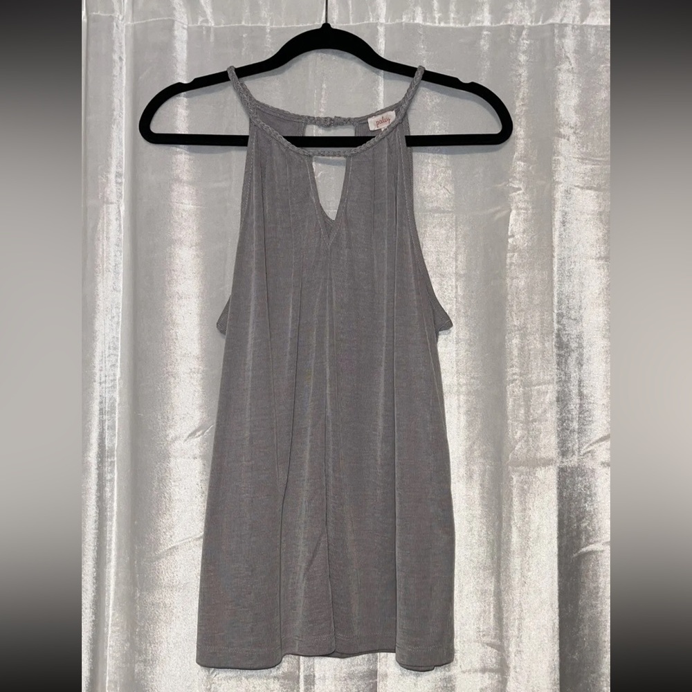 Pixley Georgio braided neckline halter Stitch Fix womens L gray white tank
